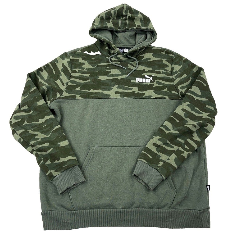 Puma Hoodie Men Large Green Camo Sweatshirt Sweater Army Military Adult